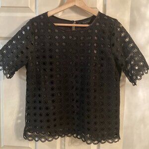 Adiva Womens Black LaceShort Sleeve Blouse - EUC